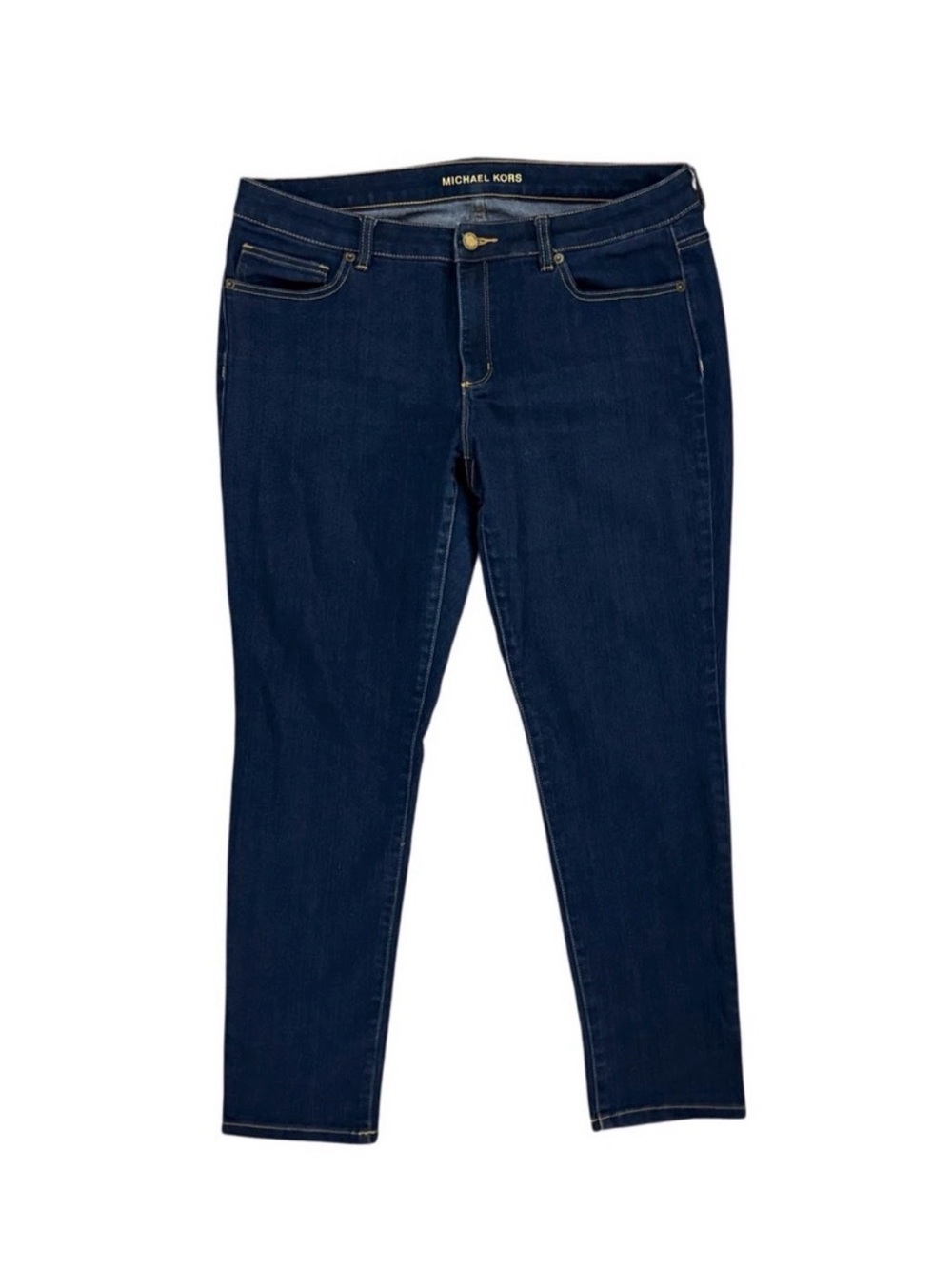 Michael Kors Dark Wash Skinny Jeans Size 12 Stretch Gold MK Logo